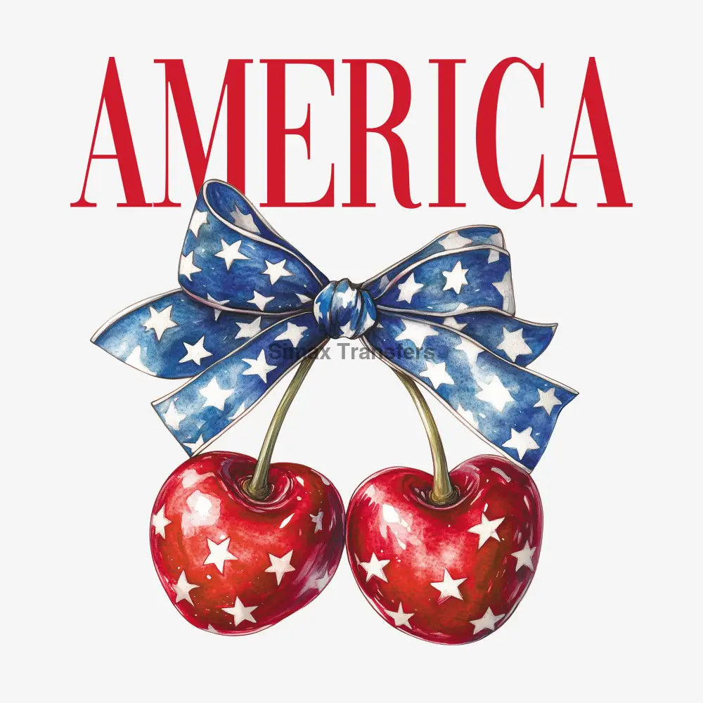 America Patriotic Cherries Watercolor DTF Transfer