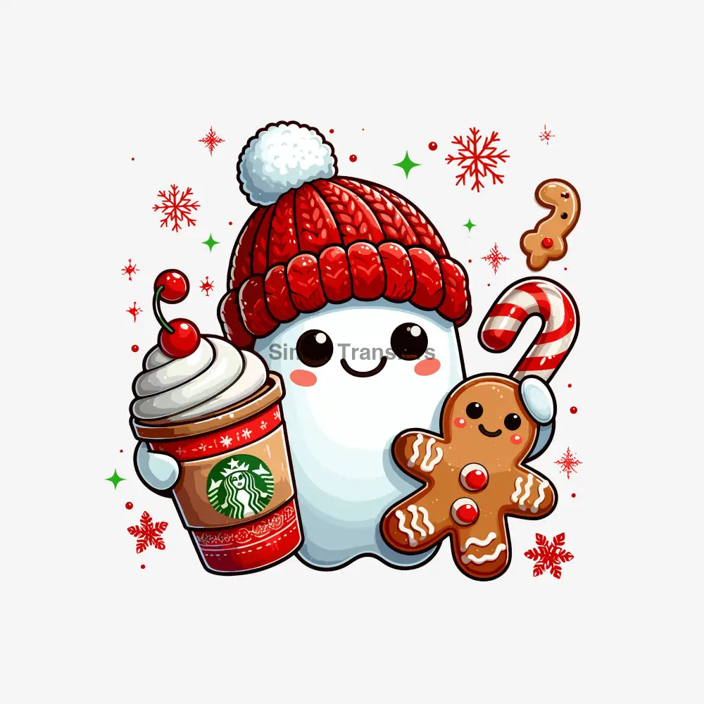 Cute Ghost Christmas Coffee Gingerbread DTF Transfer