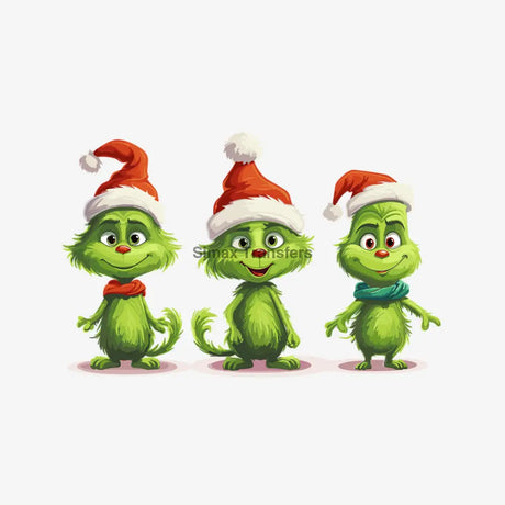 Cute Grinch Trio Santa Hats Christmas DTF Transfer