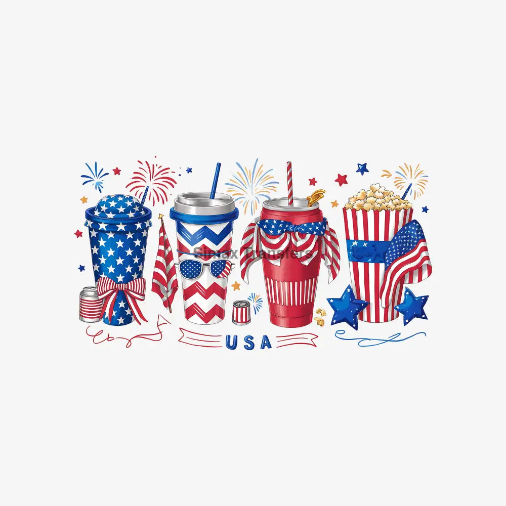 USA Patriotic Summer Drinks and Popcorn DTF Transfer