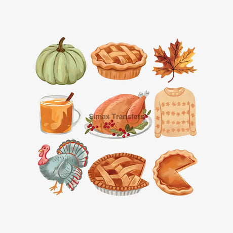 Watercolor Autumn Harvest Essentials DTF Transfer Sheet