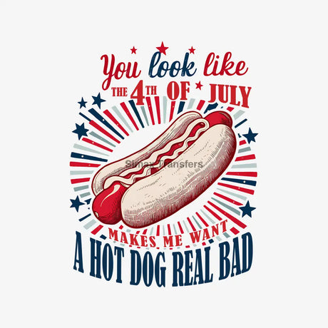 You Look Like the 4th of July Hot Dog DTF Transfer